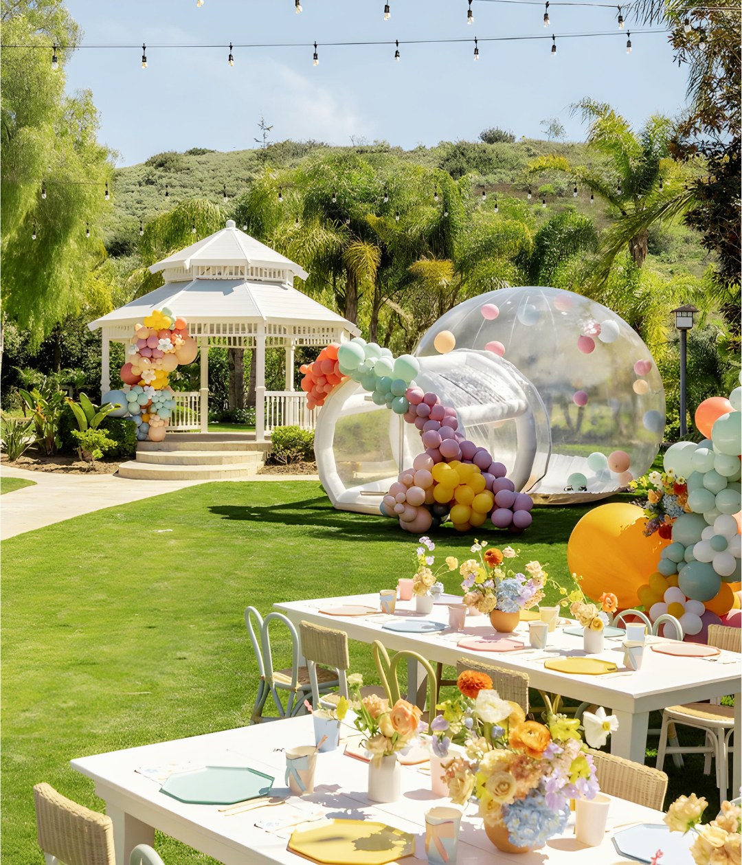 Maison à bulles avec trampoline